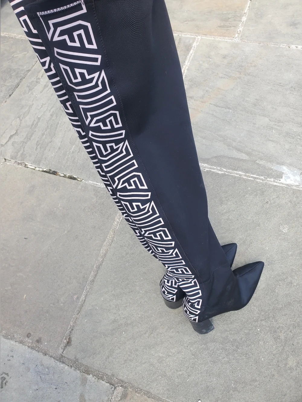LF Black Over The Knee LF Logo Graphic Boots Heel Size 6M